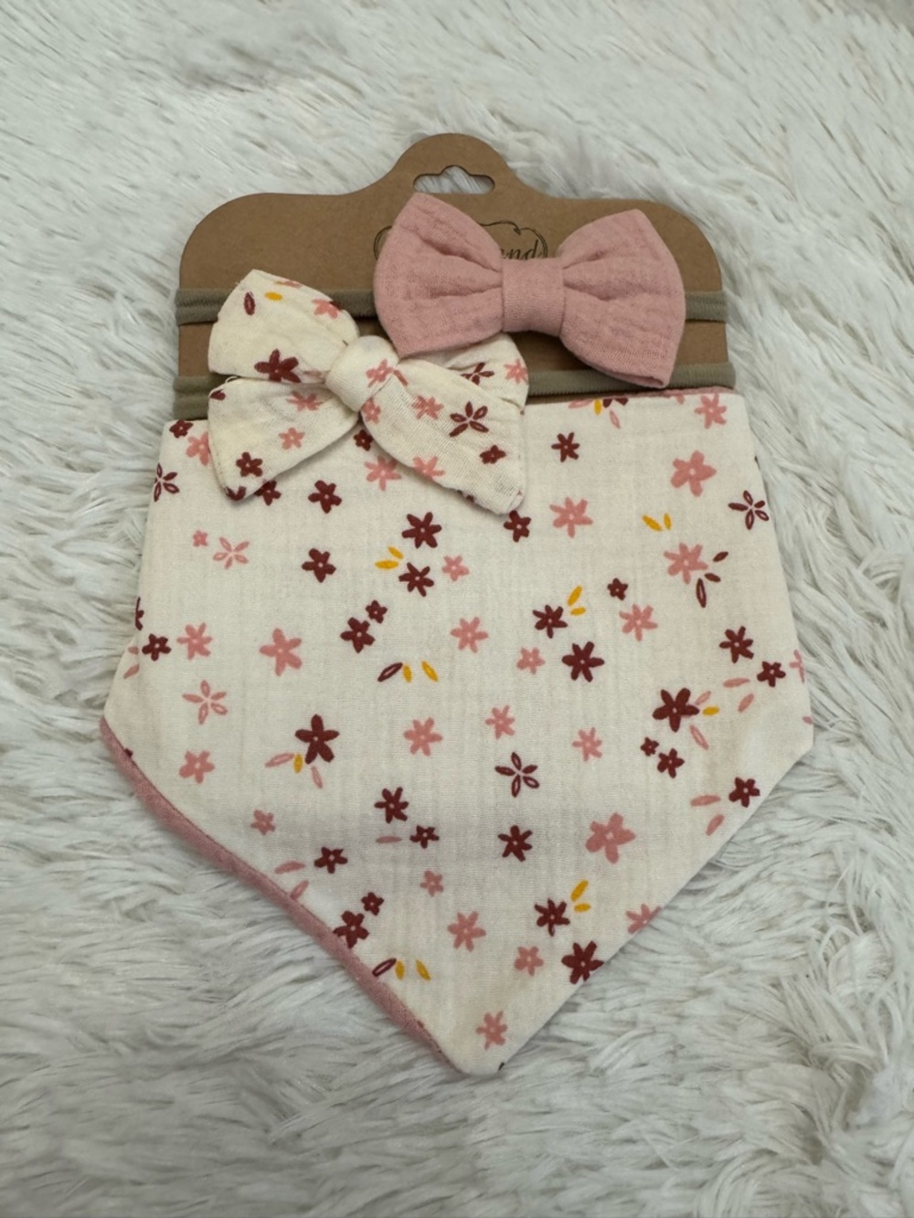 Baby Floral Pink Bandana Bib with Bow Headbands set of 3